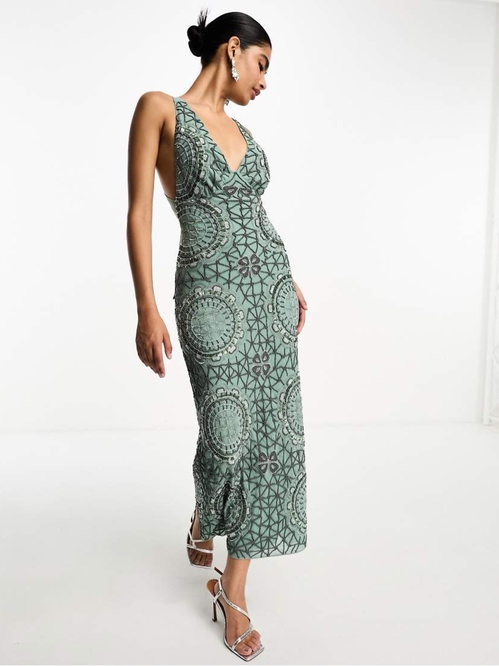 ASOS Sage Beaded tie back Evening Gown